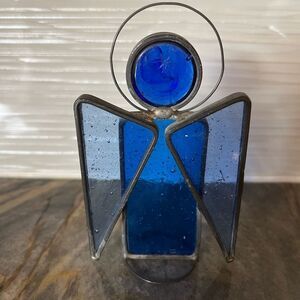 Blue stained glass and metal Angel